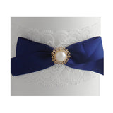 Vintage Wedding Bride Lace Garter with Navy Bow (Plus Size) - Gifts Are Blue - 2