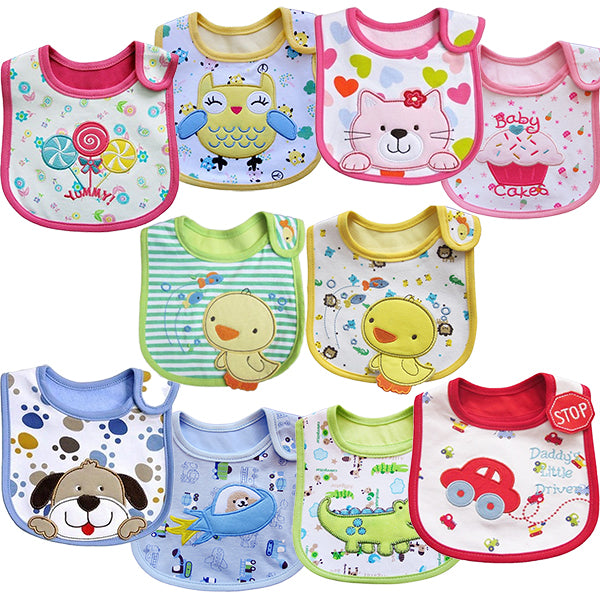 2 Pack of Baby Waterproof Cotton Bibs with Embroidered Designs - Gifts Are Blue - Waterproof Baby Cotton Bibs Styles