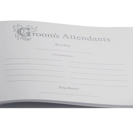 White Satin Wedding Guest Book and Pen Set with a Teal Scroll Design - Gifts Are Blue - 4