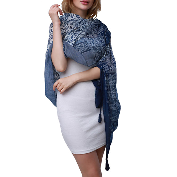 Womens Fashion Pashmina Scarf Wrap in a Beautiful Print with Tassels from Gifts Are Blue Womens Fashion Pashmina Scarf Wrap in a Beautiful Print with Tassels from Gifts Are Blue