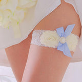 Vintage White and Blue Bride Wedding Garter with Flower and Ribbon - Gifts Are Blue - 3