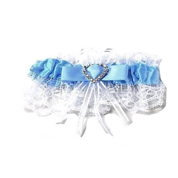 White and Blue Wedding Garter with Heart Shaped Rhinestone for Bride - Gifts Are Blue