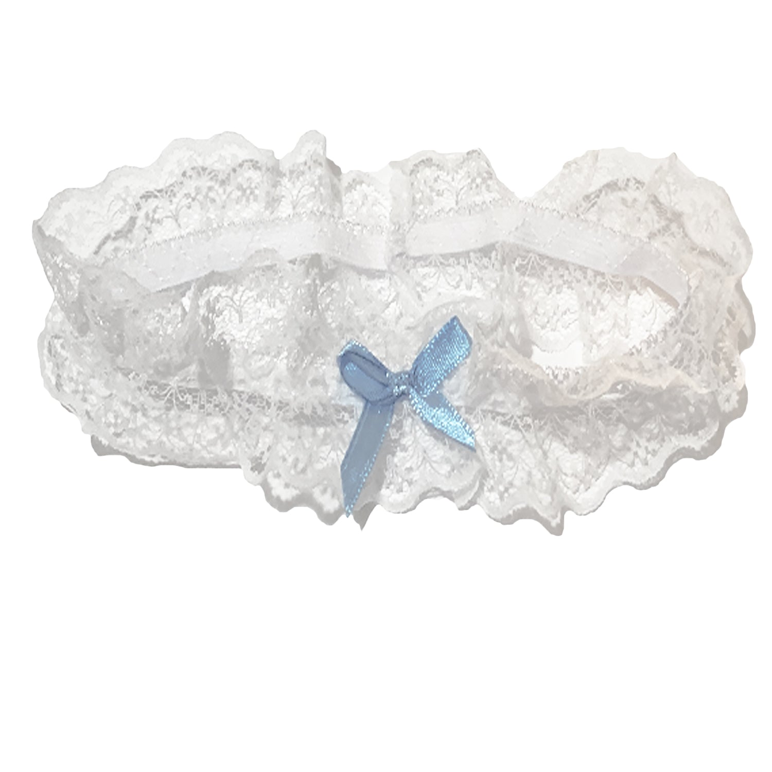 White Elegant Floral Lace with Blue Ribbon Garter Main