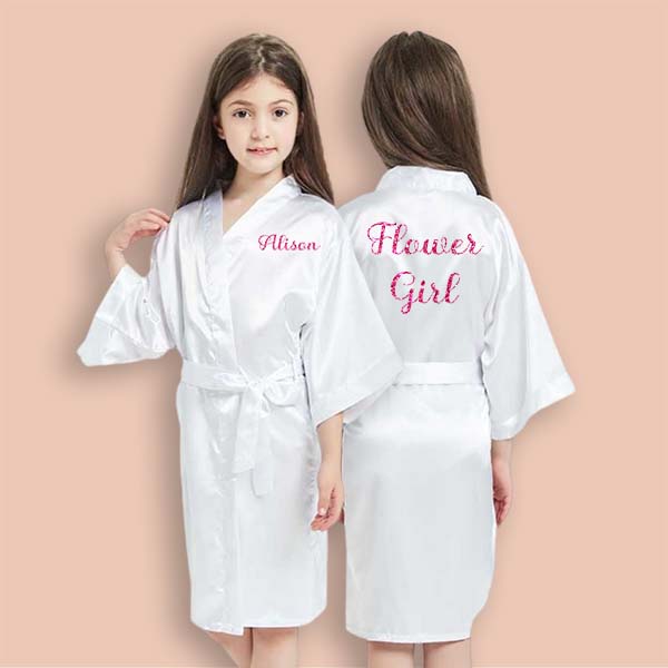 White Personalized Bridesmaid Robes, Custom Womens & Girls Robes for All Occasions, Bachelorette Party Robes, Quinceanera Robes, Birthday Robes