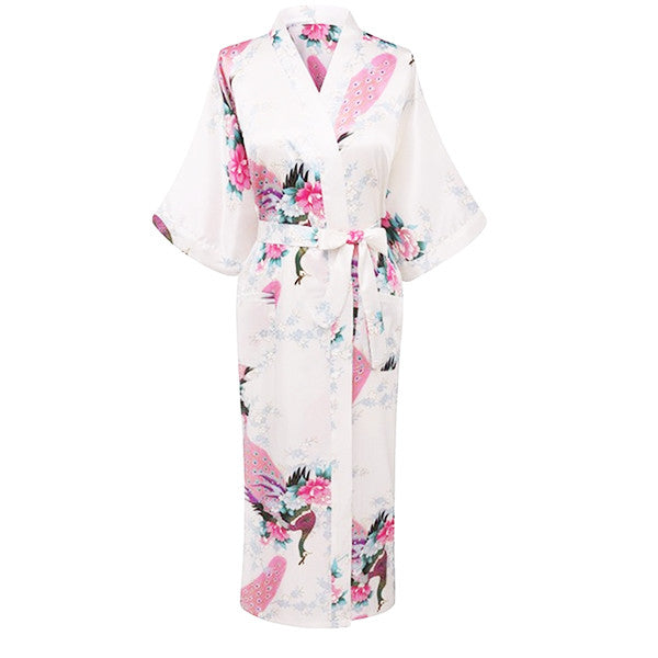 Elegant Long Floral Silk Kimono Womens Robe, Sizes 2 to 18, Large, Whi Elegant Long Floral Silk Kimono Womens Robe, Sizes 2 to 18, Large, Whi