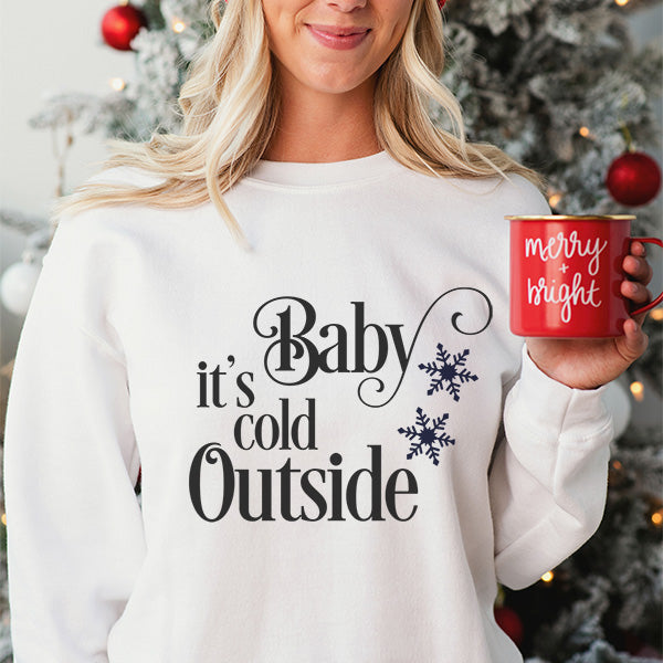 White Sweatshirt with Baby It's Cold Outside Print - all SKUs