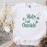 Flat Lay Picture of White Sweatshirt - Gildan 18000 - Baby It's Cold Outside design in Green print - all SKUs