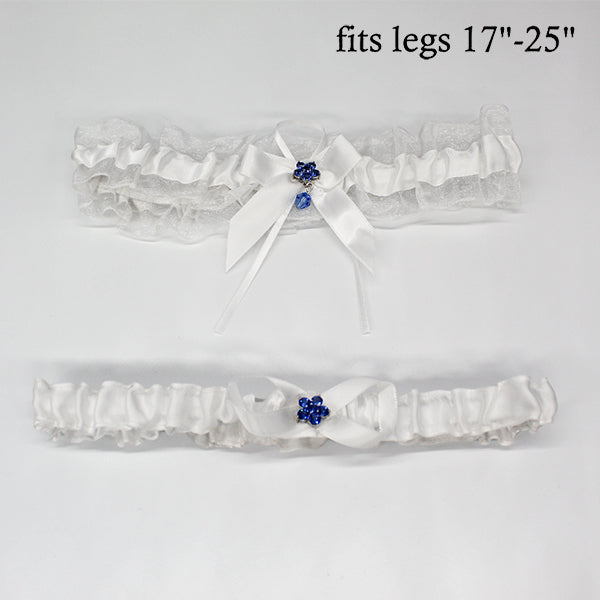 white wedding garter set plus size with flower charm measurements