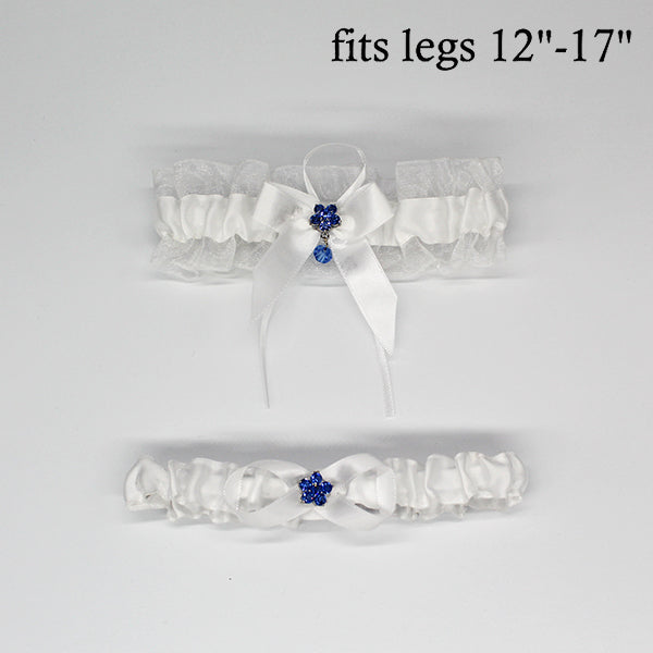 White Wedding Garter Set with Something Blue Flower Charm from Gifts Are Blue White Wedding Garter Set with Something Blue Flower Charm from Gifts Are Blue