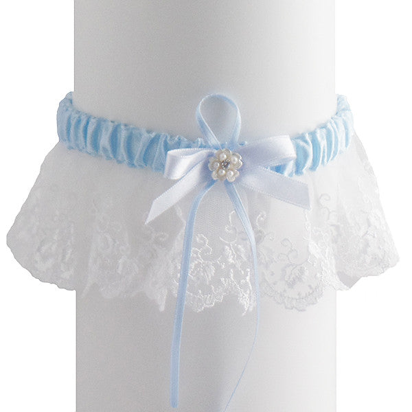White Wedding Garter with Blue Satin Ribbon - Gifts Are Blue - 2