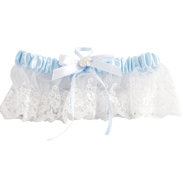White Wedding Garter with Blue Satin Ribbon - Gifts Are Blue - 1