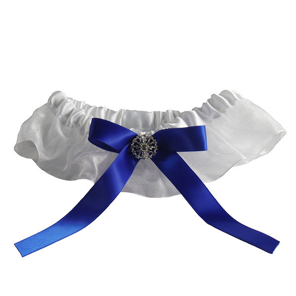White Wedding Garter with Royal Blue Satin Band - Gifts Are Blue