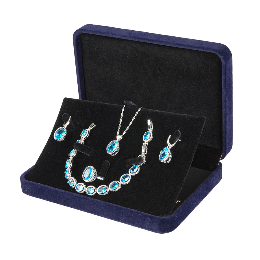 Womens 4pc Topaz Jewelry Set, 925 Sterling Silver, Jewelry Box, all SKUs