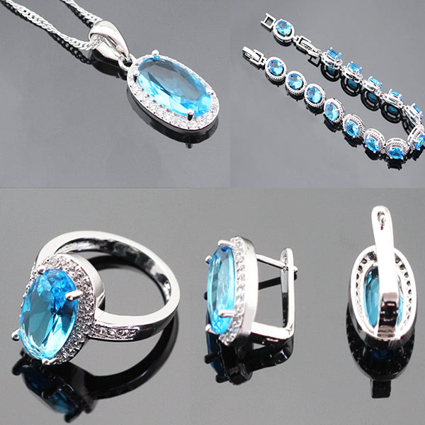 Womens 4pc Topaz Jewelry Set, 925 Sterling Silver, grey back, all SKUs