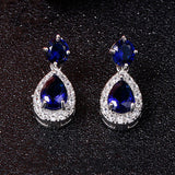 Womens AAA Cubic Zirconia Drop Earrings Sapphire Blue flat