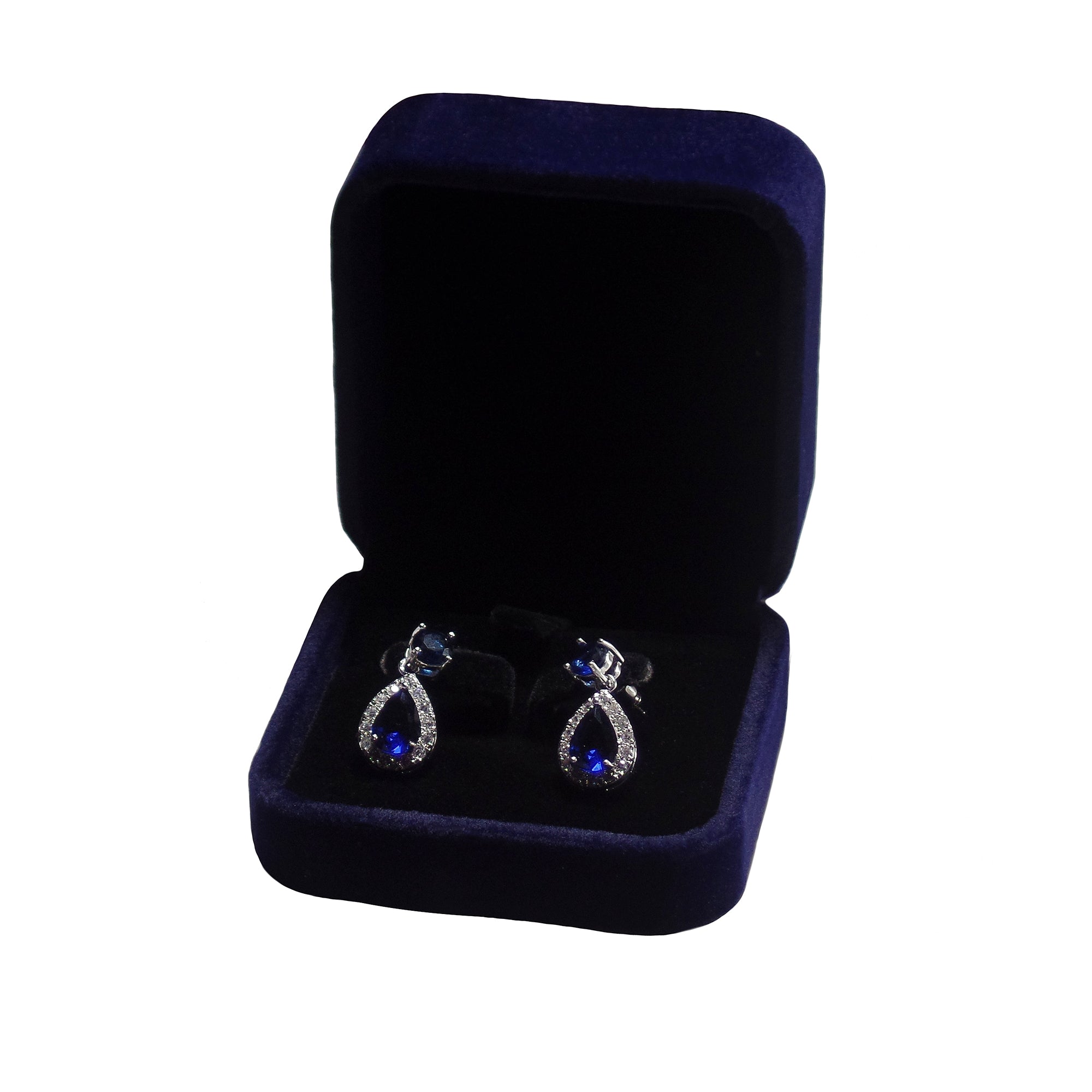 Womens AAA Cubic Zirconia Drop Earrings Sapphire Blue jewelry box