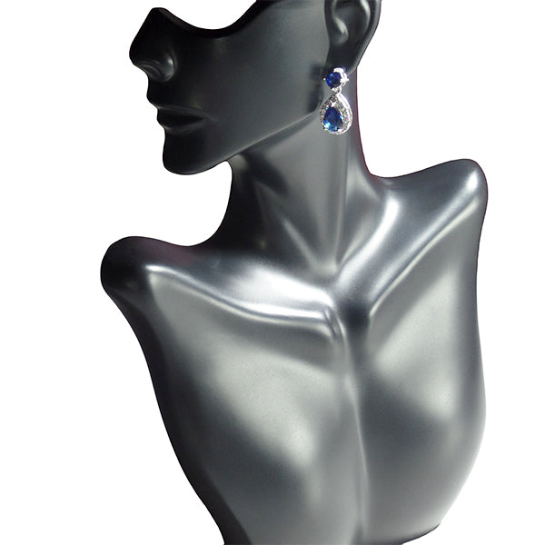 Womens AAA Cubic Zirconia Drop Earrings Sapphire Blue mannequin