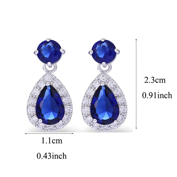 Womens AAA Cubic Zirconia Drop Earrings Sapphire Blue measurements