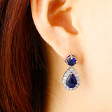 Womens AAA Cubic Zirconia Drop Earrings Sapphire Blue model
