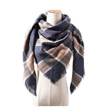 Womens Cashmere Scarf Triangle Style Blue Brown G20 Main