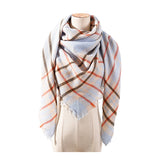 Womens Cashmere Scarf Triangle Style Light Blue Plaid G10 Main