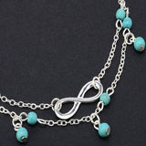 Womens Double Infinity Anklet Boho Beadssilver bk