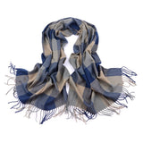 Womens Cashmere Scarf Flat, Blue/Beige 13