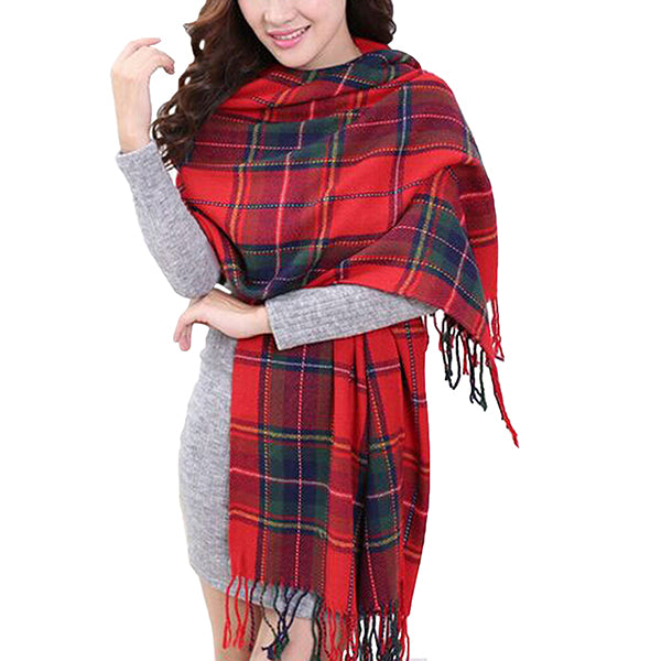 Fashionable Womens Large Plaid Wool Scarves for Fall and Winter