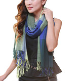 Womens Fashion Large Plaid Scarf 7 Winter Blue Green Model Main