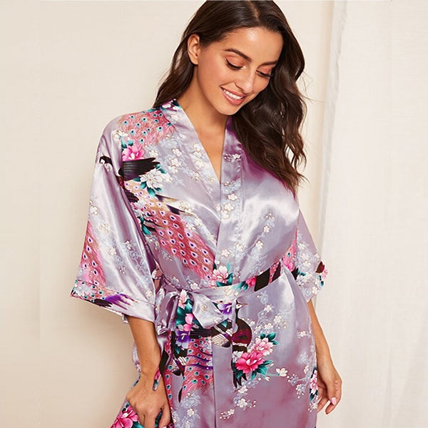 Lavender Mommy and Me Robes, Floral, Satin, Womens Robe Close Up, all SKUs