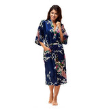 Navy Blue Mommy and Me Robes, Floral, Satin, Woman Model, all SKUs