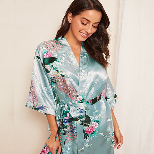 Light Blue Mommy and Me Robes, Floral, Adult Womens Robe, Close Up, ll SKUs