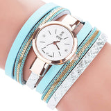 womens goldtone bracelet watch sky blue onhand