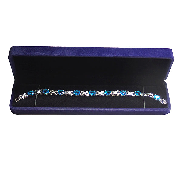 Elegant Womens 925 Sterling Silver Infinity Bracelet, Blue and White CZ