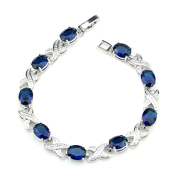 Elegant Womens 925 Sterling Silver Infinity Bracelet, Blue and White CZ