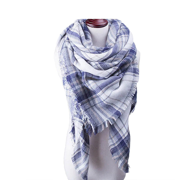Womens Large Cold Weather Scarf Blue Plaid 39 Main