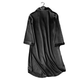 Womens Long Nightshirt, Lightweight Satin Sleepwear, With Pockets, 3/4 Sleeve XS-4XL, Backview; Black