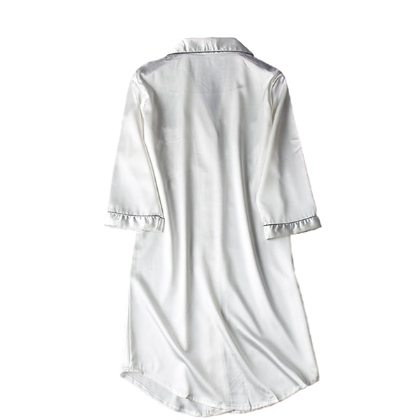 Womens Long Nightshirt, Lightweight Satin Sleepwear, With Pockets, 3/4 Sleeve XS-4XL; White