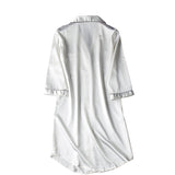 Womens Long Nightshirt, Lightweight Satin Sleepwear, With Pockets, 3/4 Sleeve XS-4XL; White