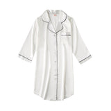 Womens Long Nightshirt, Lightweight Satin Sleepwear, With Pockets, 3/4 Sleeve XS-4XL; White