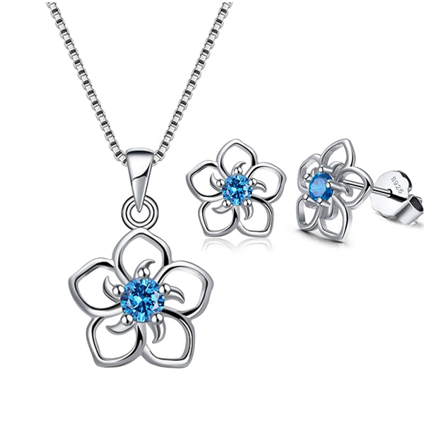 Womens Pendant Necklace and Earrings Set, 925 Sterling Silver