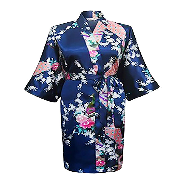 Floral Womens Plus Size Robe, Navy Blue