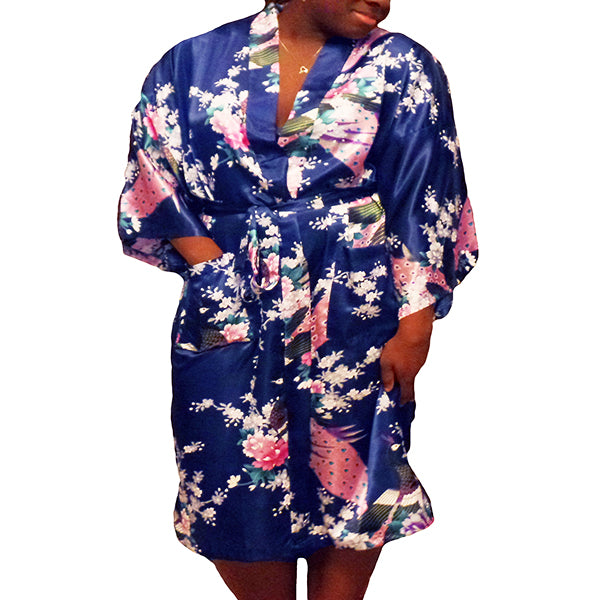 womens plus size robes sleepwear navy blue floral