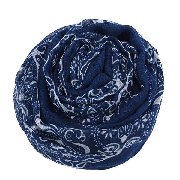 Porcelain Womens Scarf Round, Dark Blue