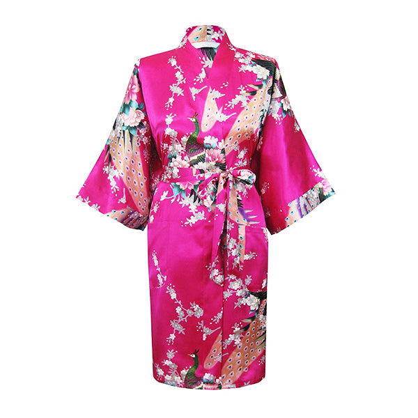 Medium Length Floral Womens Robe, Bright Pink