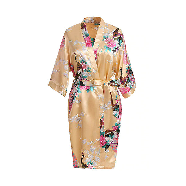 Medium Length Floral Womens Robe, Gold