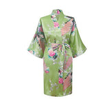 Medium Length Floral Womens Robe, Light Green