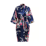 Navy Blue Mommy and Me Robes, Floral, Satin, Woman Robe Knee Length, all SKUs